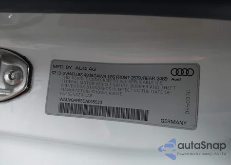 2013 Audi S5 3.0T Premium Plus z USA, uszkodzony, nr VIN WAUVGAFR5DA055523